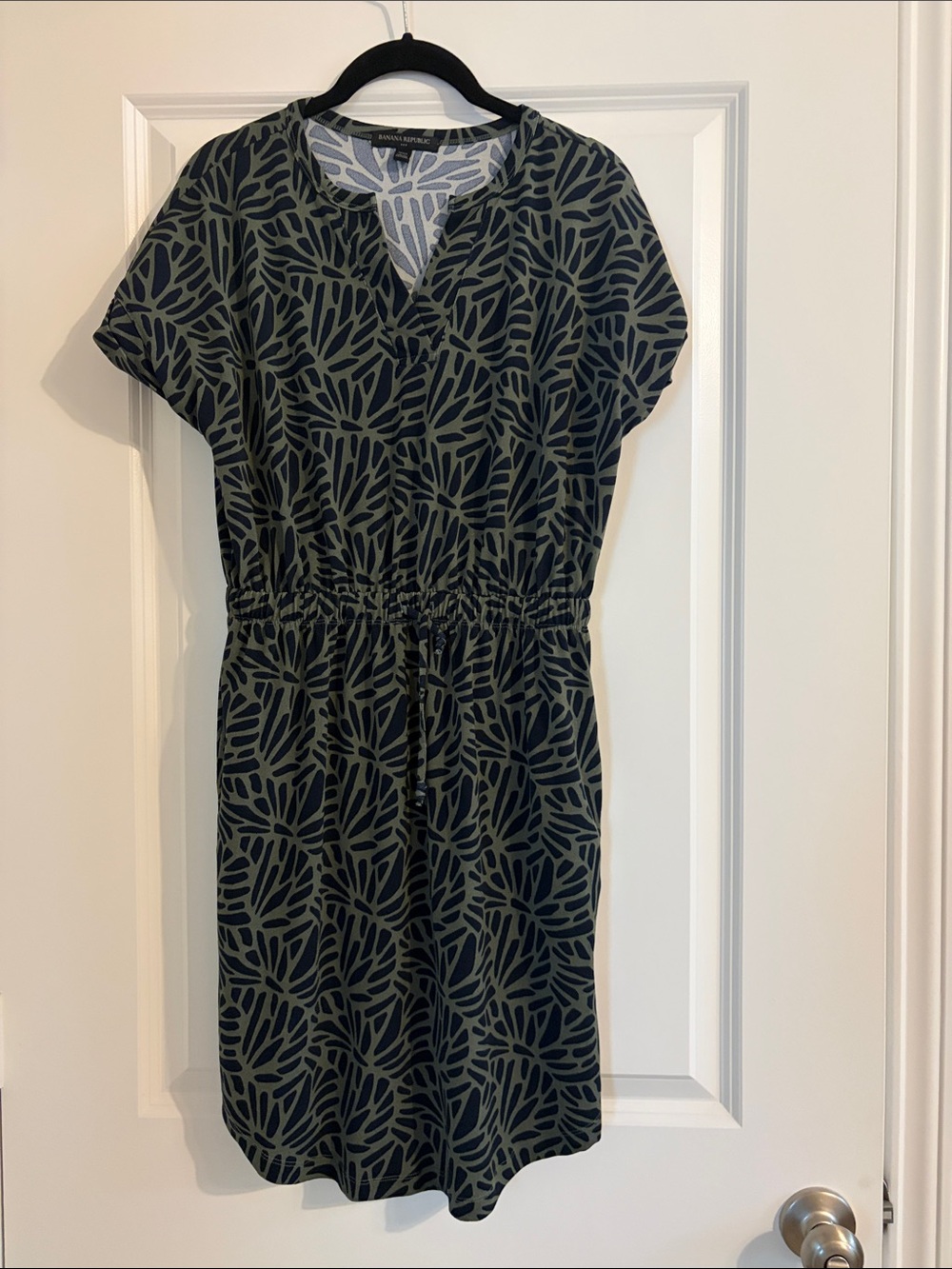 Banana Republic Olive and Black Patterned Midi Dress